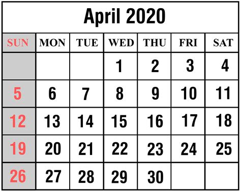 April 2020 Calendar Printable Free Printable Calendar Templates 2020