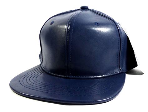 Plain Faux Leather Snapback Hats Wholesale Navy Blue