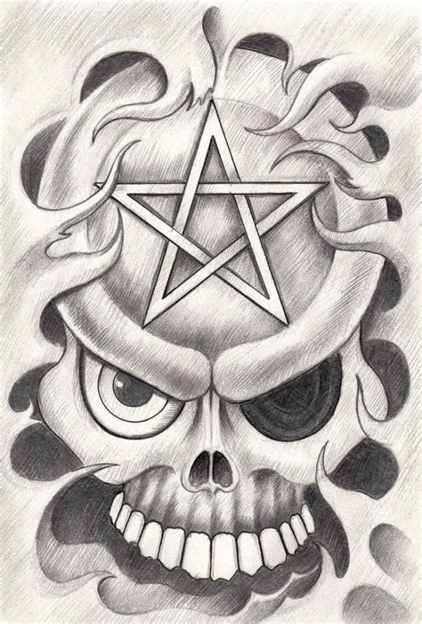 Art Skull Pentagram Tattoo Stock Illustration Illustration Of Black