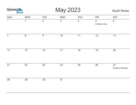South Korea May 2023 Calendar With Holidays