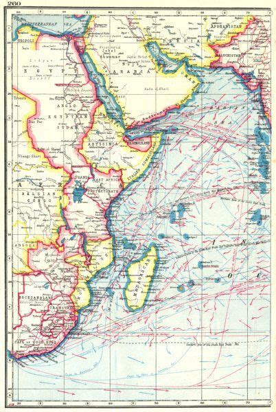 The result is a map showing how the height of the sea surface at any given point varies relative to a particular pressure level; INDIAN OCEAN WEST. Africa. British Empire.Shows winds & ocean currents 1920 map in 2020 | Indian ...