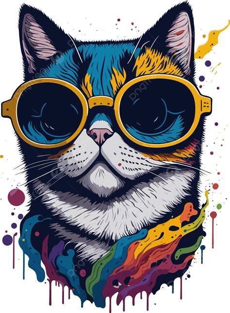 Kucing Dengan Ilustrasi Vektor Kacamata Hitam Pada Latar Belakang Putih