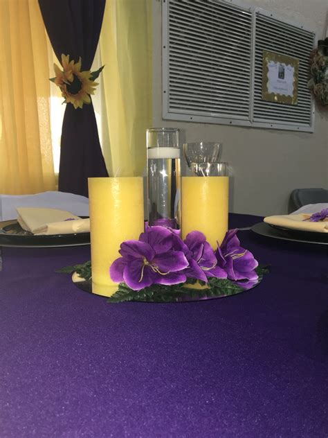 Flowers and their meanings are best described in floriography, which deals with the language of flowers. Purple and Yellow Centerpiece. | Yellow centerpieces ...