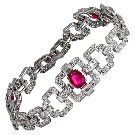 Important Art Deco Diamond And Burma Ruby Bracelet At 1stdibs