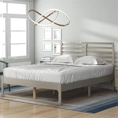 Piscis Wood Platform Bed Full Size Wooden Bed Frame With Headboard And