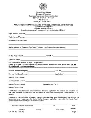 Use this form if you are the legal representative for an estate, business, or property, and you are asking for a clearance certificate. Nj Clearance - Fill Online, Printable, Fillable, Blank | PDFfiller