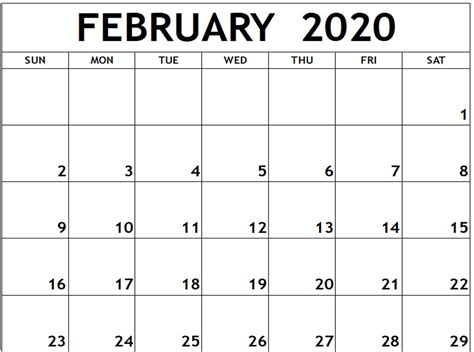 Blank 2020 February Calendar Fillable Templates Free Printable