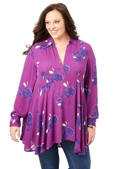 Roamans Roamans Womens Plus Size Fit And Flare Crinkle Tunic