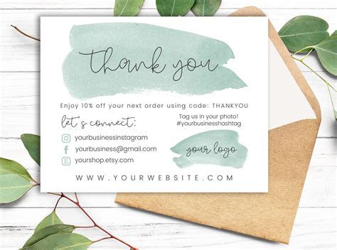 Green Business Thank You Card Template Printable Thank You Etsy