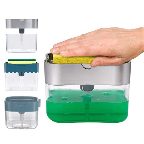 Soap Dispenser Soap Pump Sponge Caddy New Creative Kitchen 2 In 1 Manual Press Liquid Soap