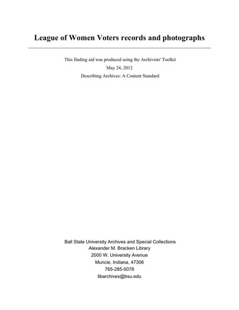 League Of Women Voters Records And Photographs