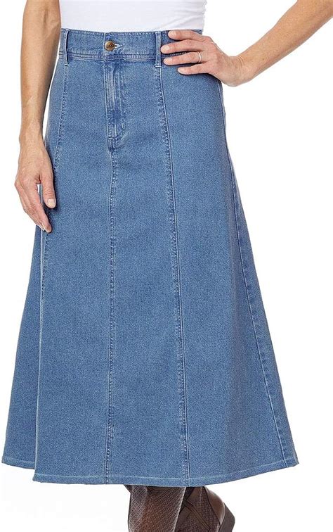 Amerimark Womens Denim A Line Jean Long Maxi Skirt Cotton Spandex Elastic Back Light Denim 20