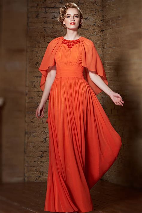 Maybe you would like to learn more about one of these? Robe de soirée avec manche cape orange encolure à ...