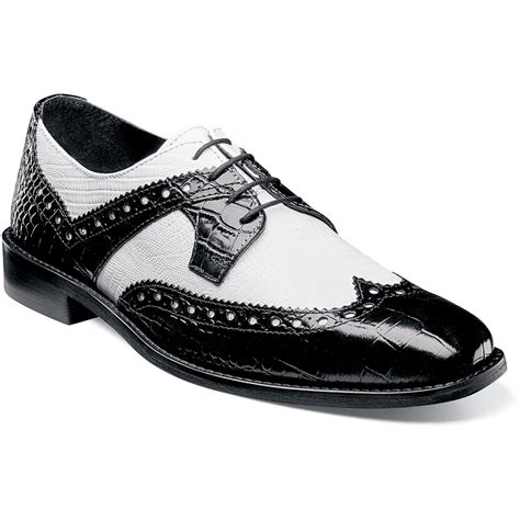 Men S Dress Shoes Black W White Wingtip Oxford Stacy Adams Gusto