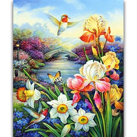 River Flowers Hummingbird 5d Diamond Painting Kits Oloee
