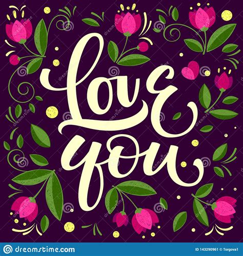 Hand Drawn Typographic Inscription Lettering Design Love You Stock