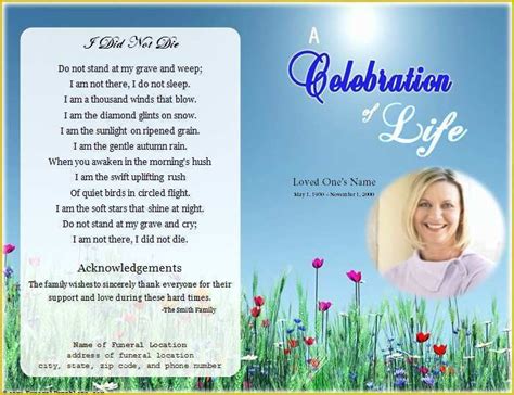 Celebration Of Life Cards Templates