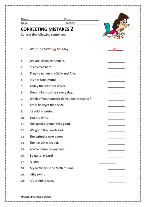 Correcting Mistakes 2 Misspelled Words English Worksheets For Kids