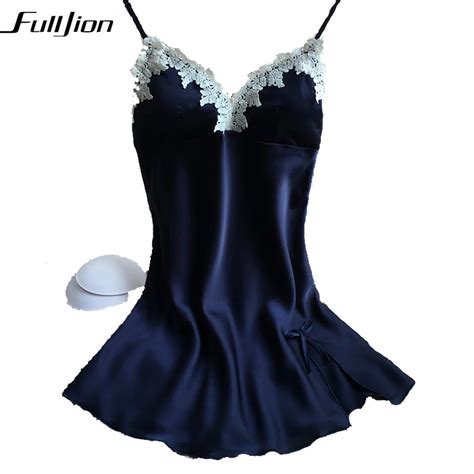 Fulljion Women Sexy Silk Satin Nightgown Lace Night Dress Sleeveless
