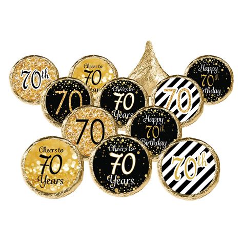Distinctivs 70th Birthday Party Favor Stickers Gold And Black Set Of