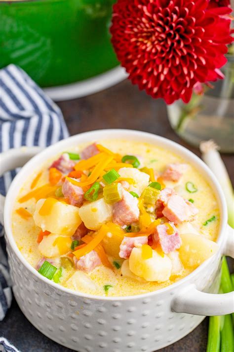 While it is still hot (wear a clean pair of rubber gloves), shred the meat. Creamy Ham Potato Soup - Kitchen Fun With My 3 Sons