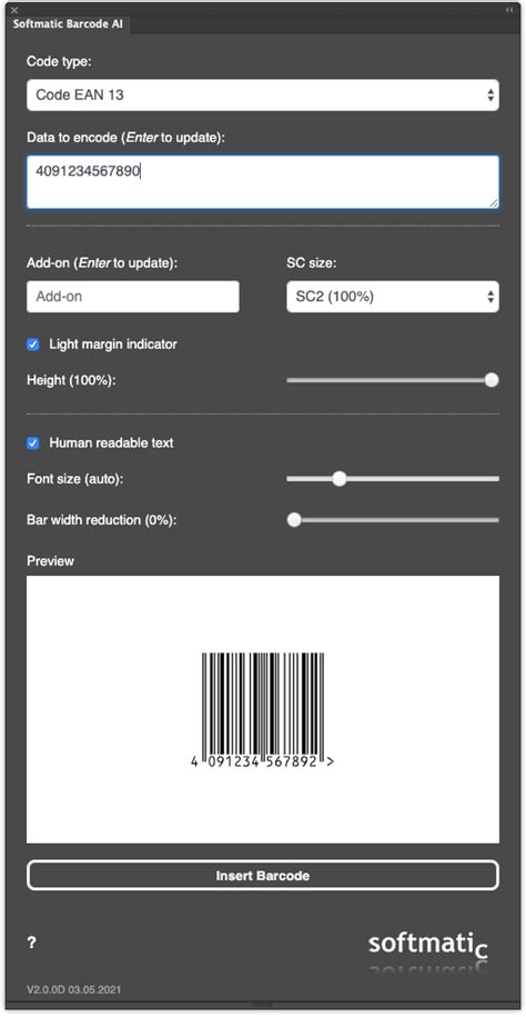 Softmatic Barcode Extension for Adobe Illustrator | Manual
