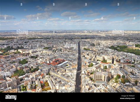 Paris France Aerial City View With Rue De Rennes Street Stock Photo