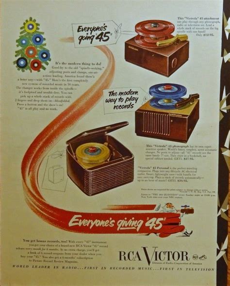 Rca Victor 45 Record Player Print Ad 1950 Color Illustration Everyone S