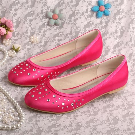 Wedopus Hot Pink Flats Size 5 Ballerina Crystal Shoes Bridesmaid Closed