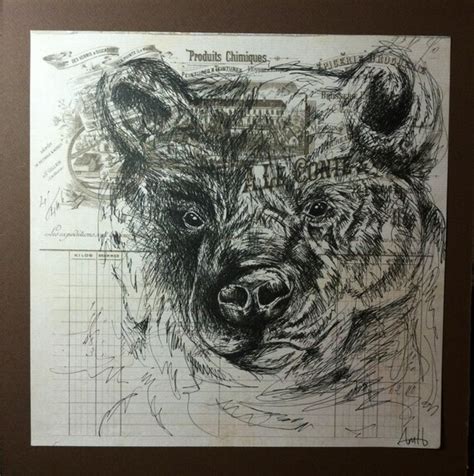 Vintage Bear Ink Drawing On Card Stock By Outfoxedillustration