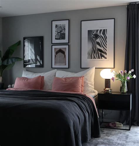 Bedroom gallery wall black white posters marrakech black wooden frames ...