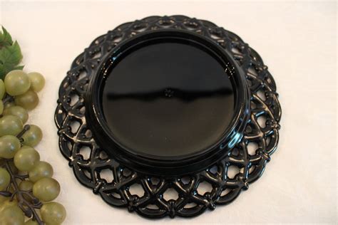 Westmoreland Black Glass Plate With Mary Gregory Style Etsy