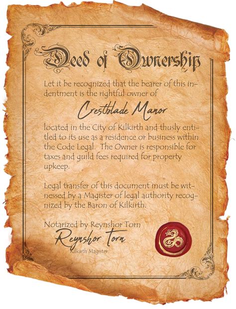Deed Of Ownership Handout To Inspire Setting Up An Establishment Oc