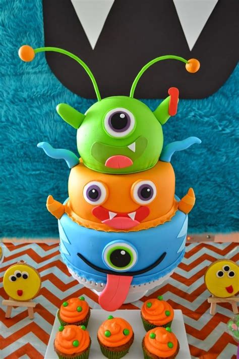 Write the name of the boy on this cake & put it as your whatsapp or facebook display profile to wish your. Monster Themed Boys Birthday Party Cake Ideas | Monster ...