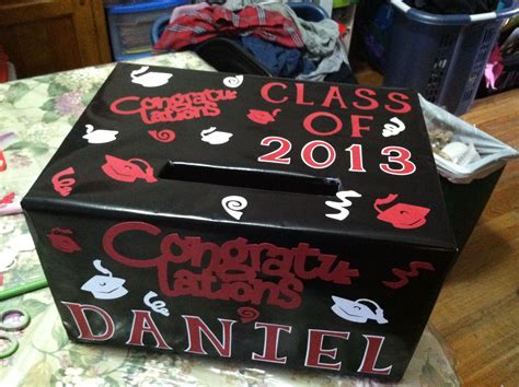 Rather than a traditional card box, create a space for guests to place their cards on a photo board. Graduation card box | Graduation card boxes, Card box ...
