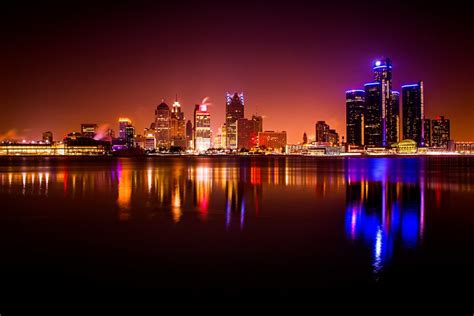 Downtown Detroit Skyline At Night Aglow Michiganphotography