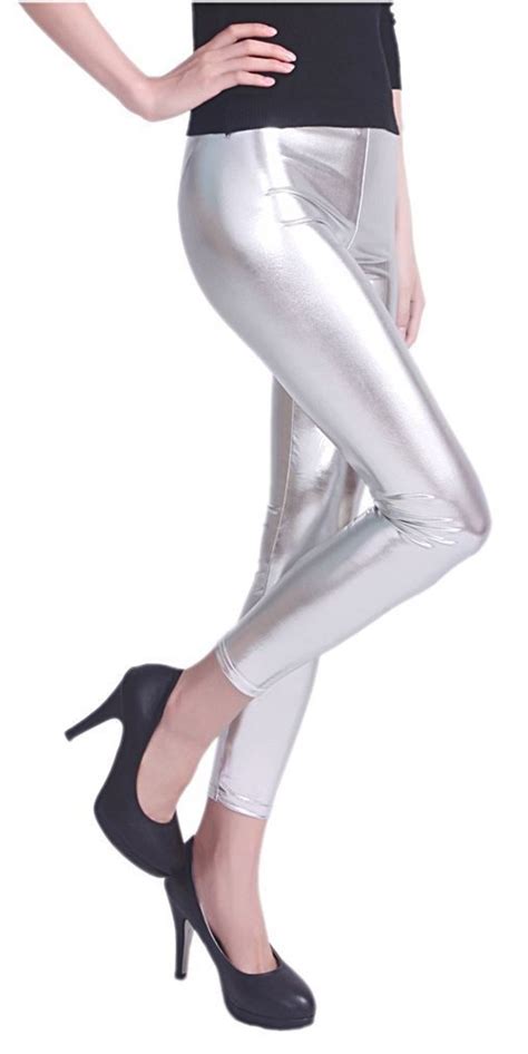 New Womens Slim Fit Shiny Liquid Wet Look Metallic Stretch Leggings Ebay