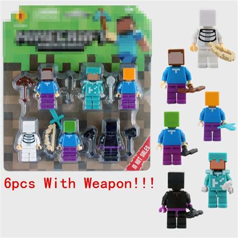 Big Discount 6pcsset Minecraft Toy With Weapon Hanger Action Figure