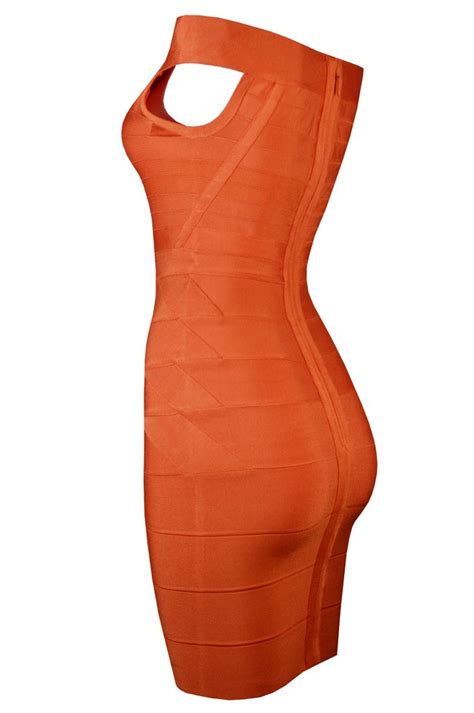 Herve Leger Bandage Dresses Off Shoulder Orange Mini Dress