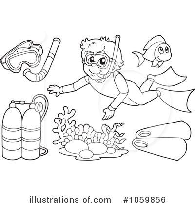 Stylized icon of a colored mask, tube and flippers for a scuba d. Snorkel Coloring Pages