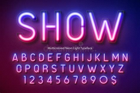 Neon Light Alphabet Multicolored Extra Glowing Font Stock Vector