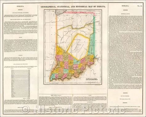 Historic Map Geographical Statistical And Historical Map Of Indiana