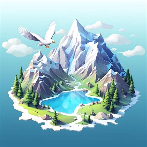 Premium Ai Image A Mountain With A Bird Flying Over It And A Lake