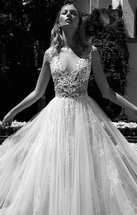 V Neck Bodice Wedding Dress With Tulle Overskirt Via Alon Livne
