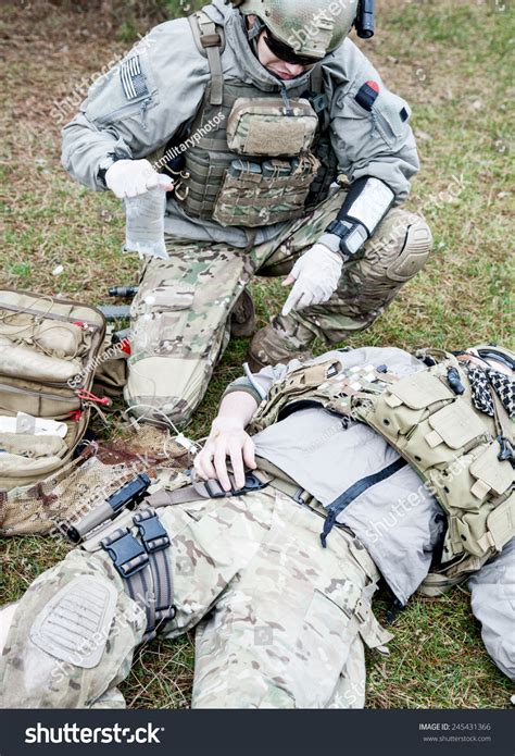 United States Army Ranger Treating Wounds Stock Photo 245431366