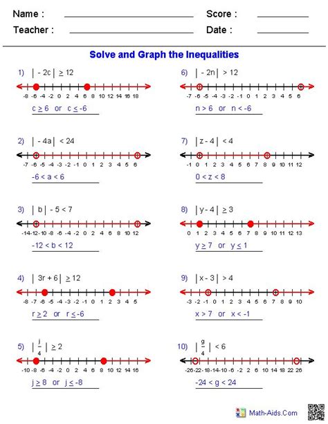 (i) x ≥ −1 and x < 4 (ii) x ≤ 5 and x ≥ −3 (iii) x < −1 or x < 3 (iv) −2x > 0 or 3x − 4 < 11. Equation and Inequalities Worksheets Algebra 2 Worksheets ...