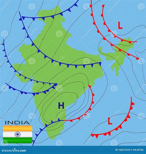 Weather Map of the India. Realistic Synoptic Map of the India Showing