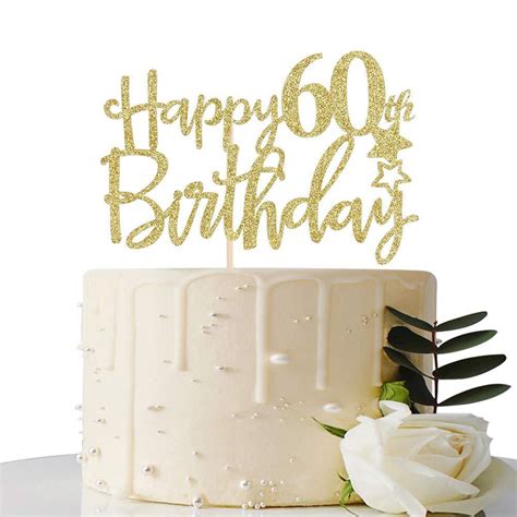 Gold Glitter Happy 60th Birthday Cake Topperhello 60 Cheers To 60