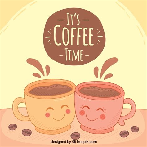 Background Of Happy Coffee Mugs Vector Free Download
