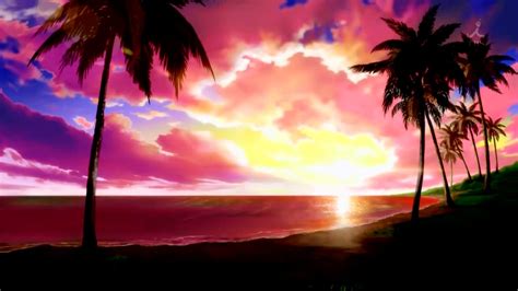 Beach During Sunset Painting Anime Landscape Hd Wallpaper Wallpaper